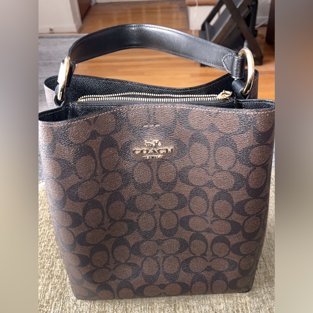 Coach Black and Brown Signature Shoulder Bag